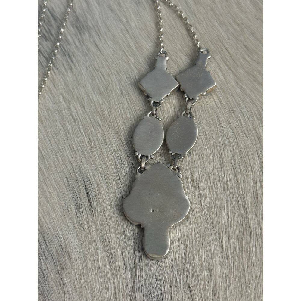 Sterling Silver Blue Kingman Turquoise White Buffalo Nugget Cluster Necklace 21” - Picture 7 of 16
